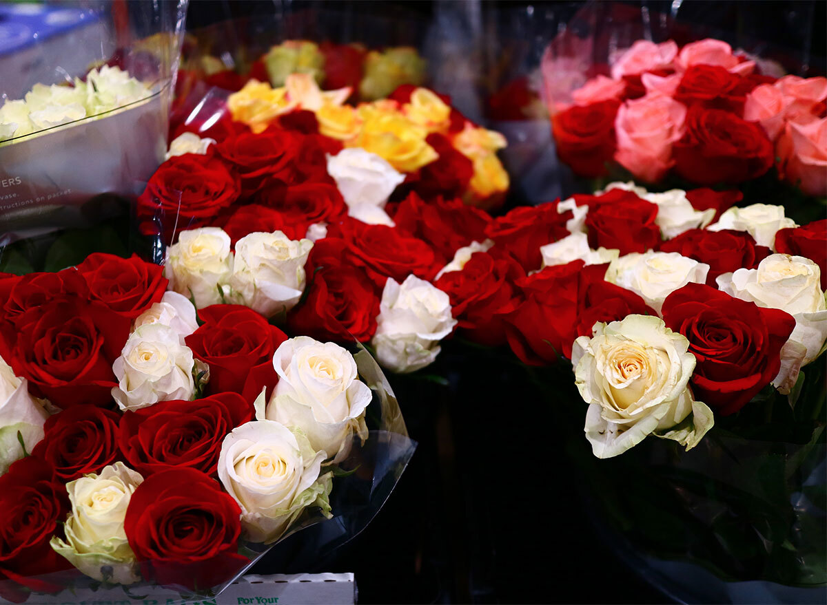 bouquets of red and white roses at costco