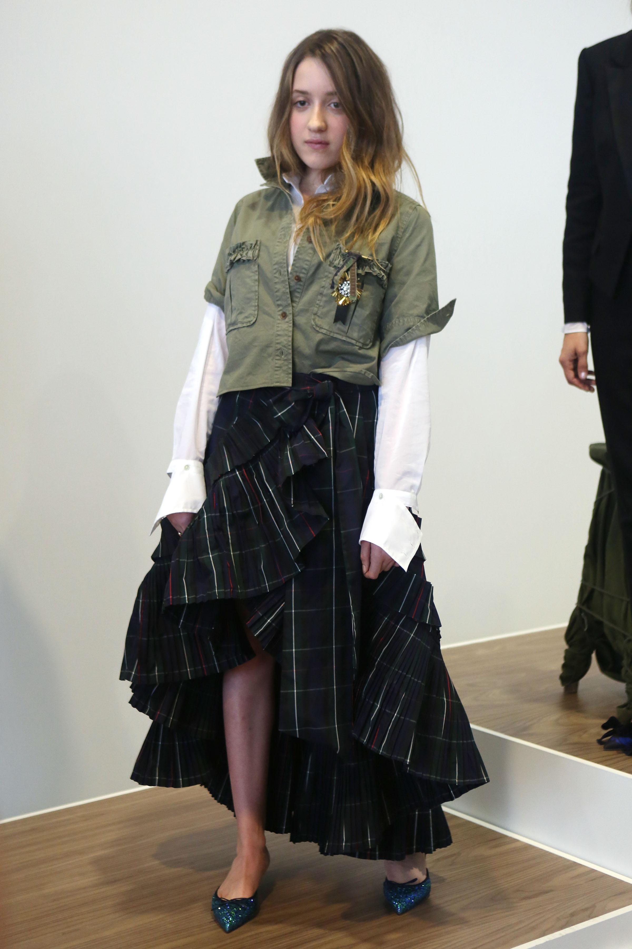 Mathilda Gianopoulos modeling at NYFW for J.Crew