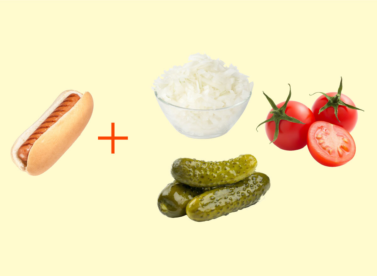 hot dog onions pickles tomatoes combo graphic