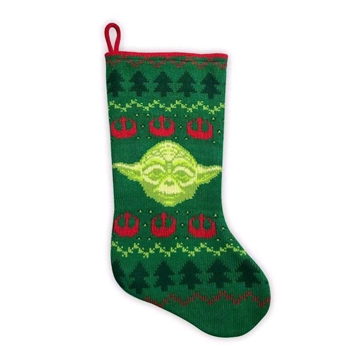 green and red knit yoda stocking