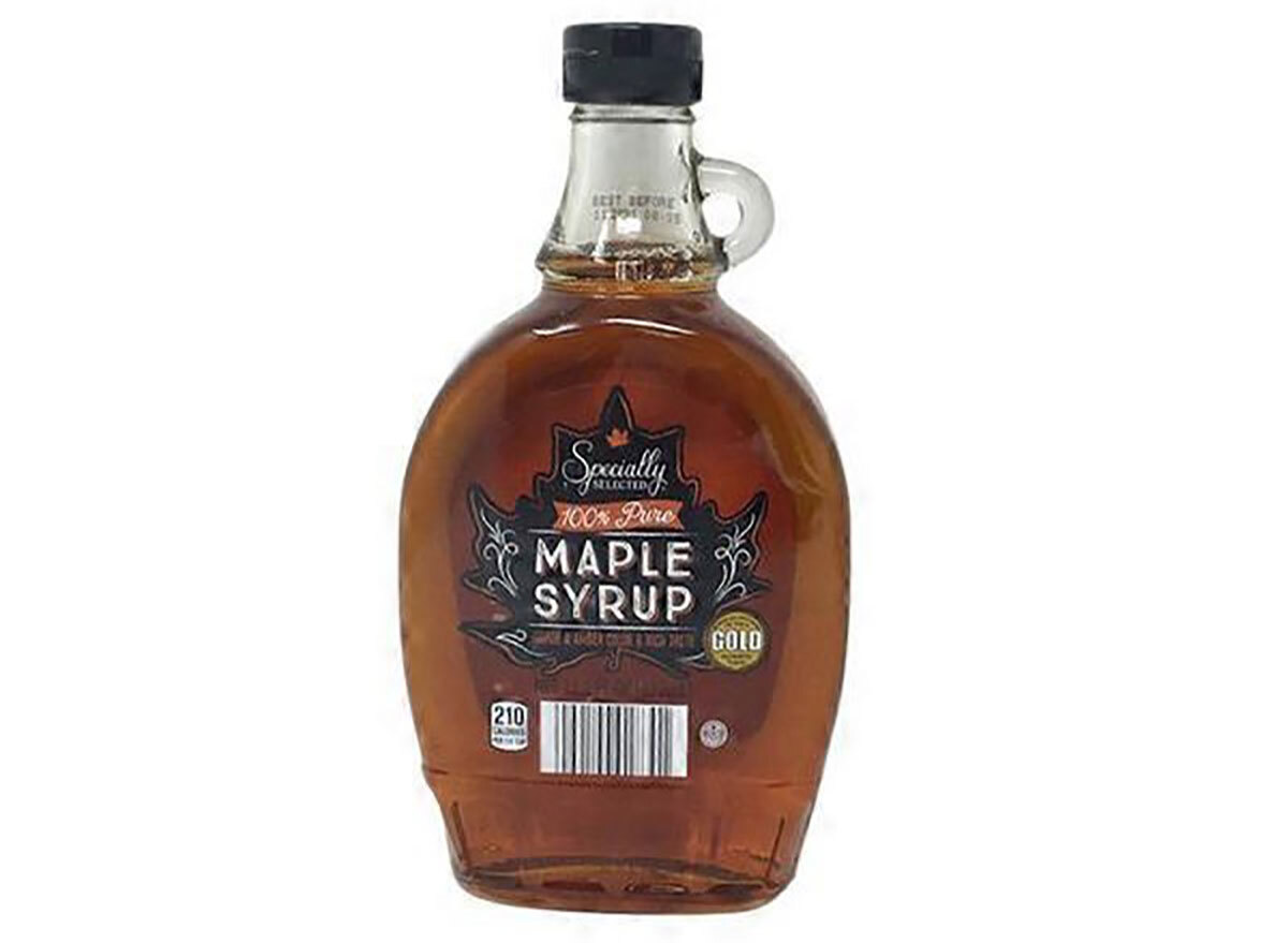 bottle of aldi maple syrup