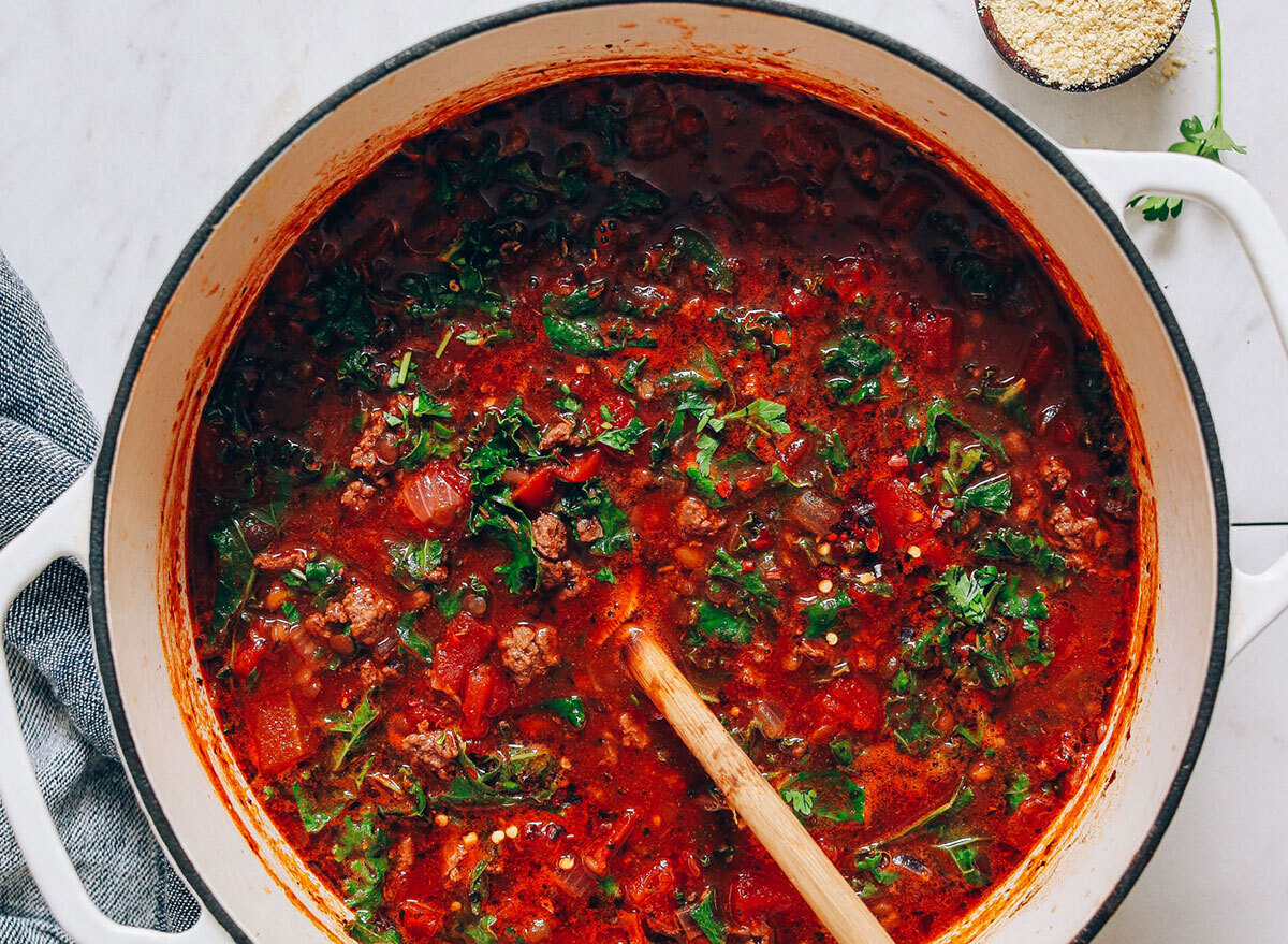 Tuscan-style beef & lentil soup recipe from Minimalist Baker