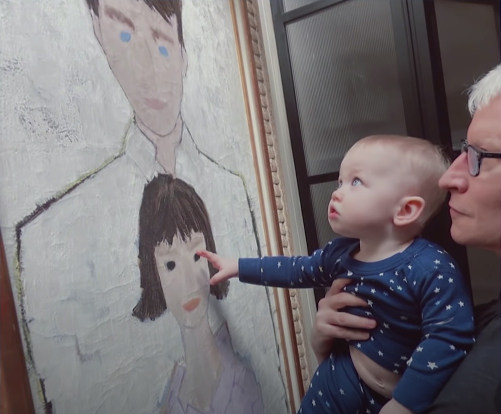 Anderson Cooper with son Wyatt and portrait of his parents