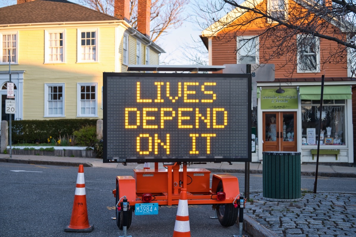 Lives Depend On It Traffic Sign on the 50th Anniversary of Earth Day During the Coronavirus Pandemic