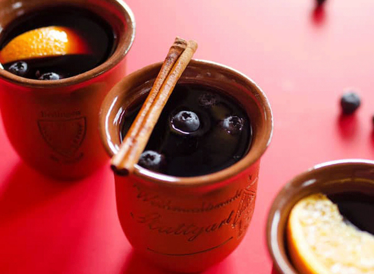 blueberry mulled wine on a red table