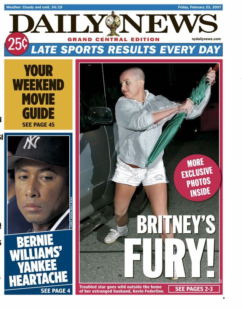 Britney Spears on cover of New York Daily News after shaving her head