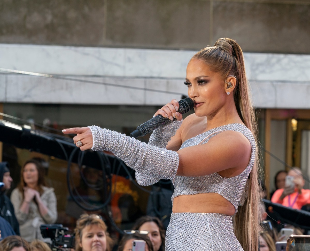New York, NY - May 6, 2019: Jennifer Lopez performs on stage for NBC Today Show on TODAY Plaza at Rockefeller Center