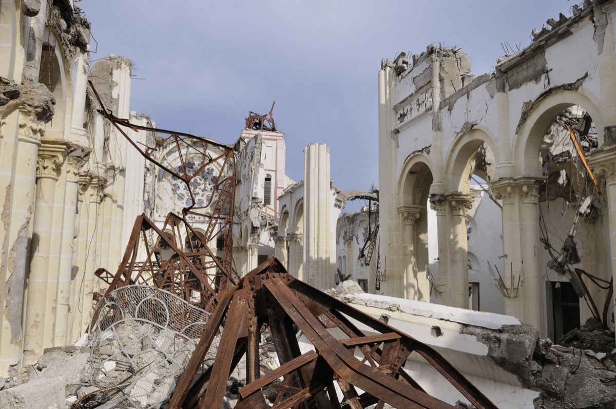 haiti earthquake aftermath with a broken church