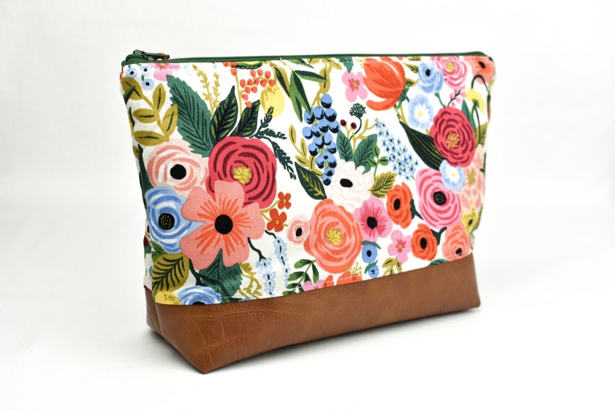 Floral and leather makeup case