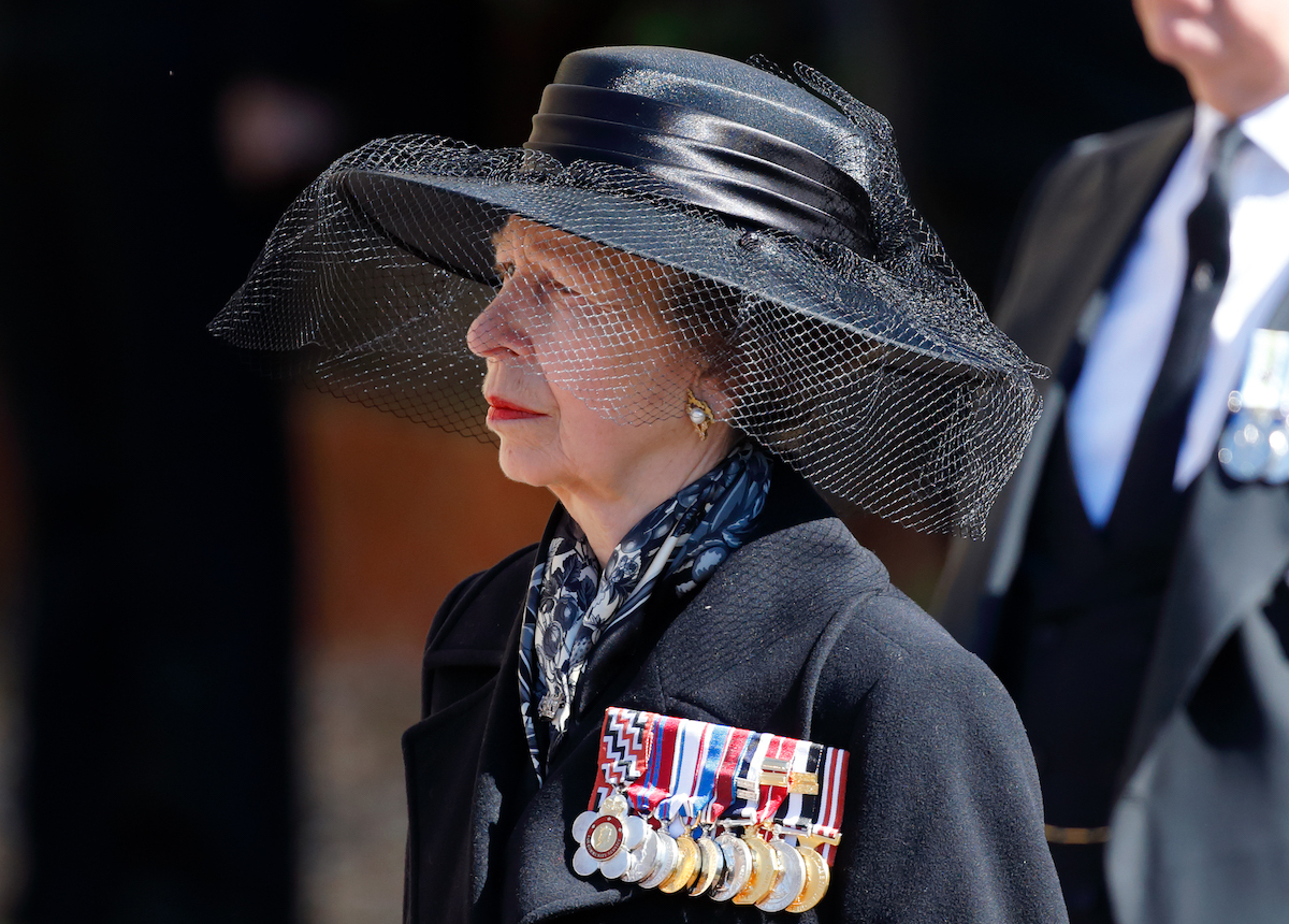 Princess Anne, Princess Royal attends the funeral of Prince Philip, Duke of Edinburgh at St. George's Chapel, Windsor Castle on April 17, 2021 in Windsor, England