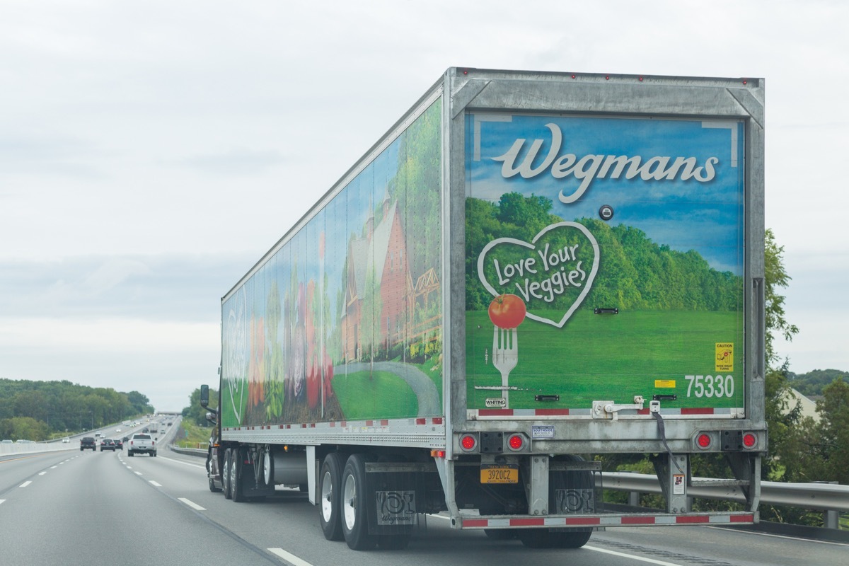 Philadelphia Pennsylvania September 8, 2018:Wegmans Grocery Transport vehicle On the road. Wegmans is a regional supermarket chain headquartered in Rochester, NY.
