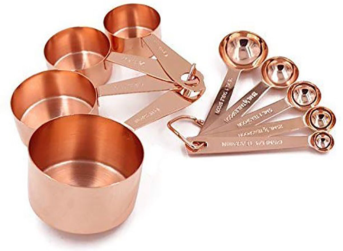 copper measuring cups and spoons