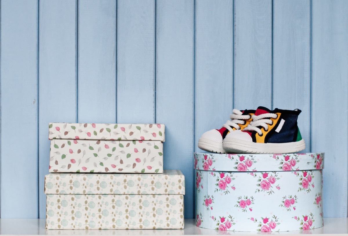 patterned storage boxes, downsizing your home
