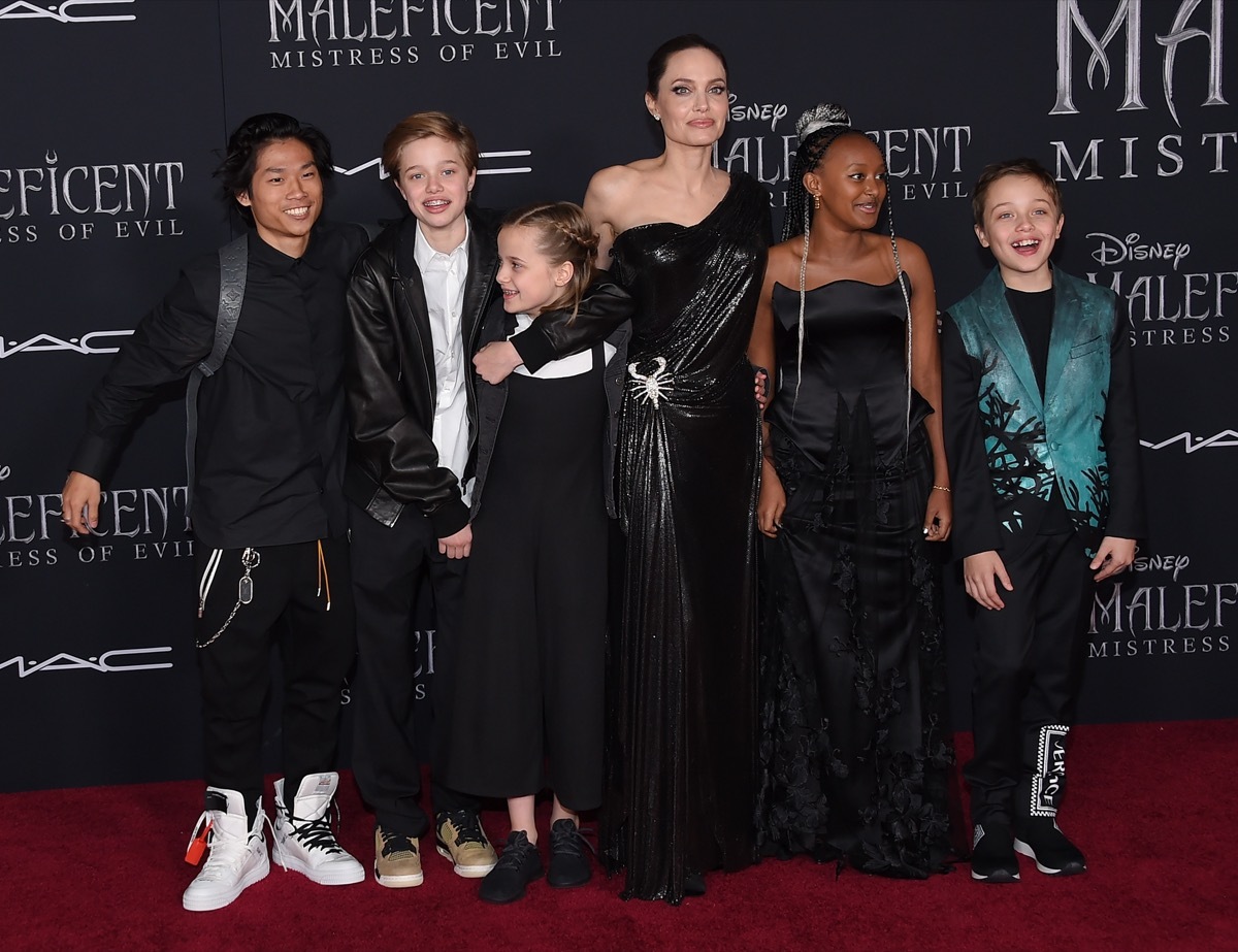 Pax, Shiloh Jolie-Pitt, Vivienn, Angelina Jolie, Zahar and Knox Jolie-Pitt in 2019