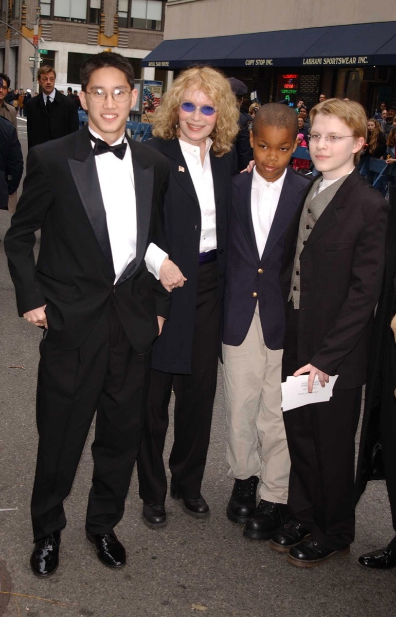 Mia Farrow and her kids in 2002