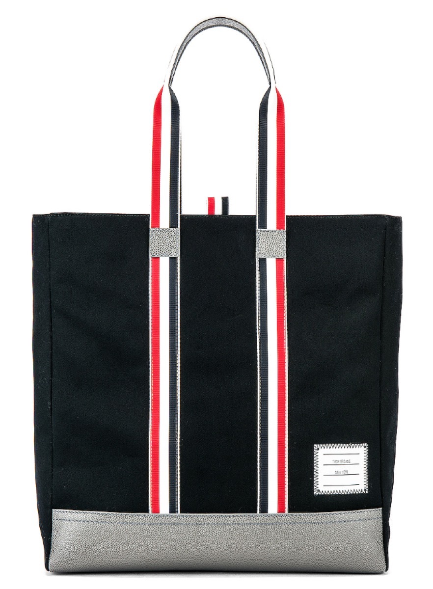 black tote with striped straps, luxury beach bags