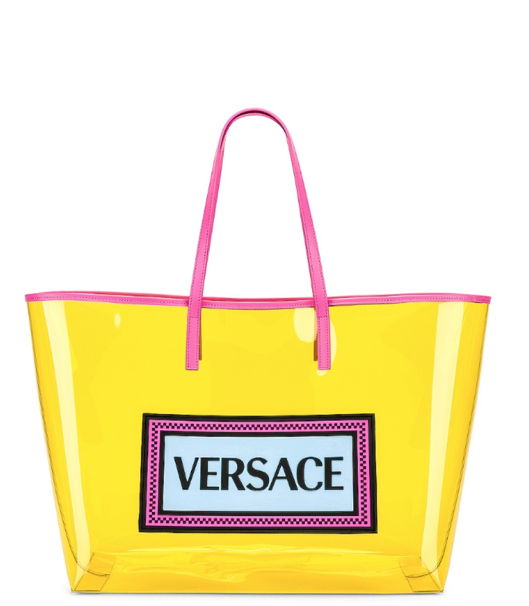 yellow clear versace tote, luxury beach bags