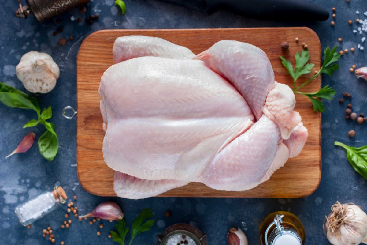 Raw chicken for a recipe, top view, horizontal