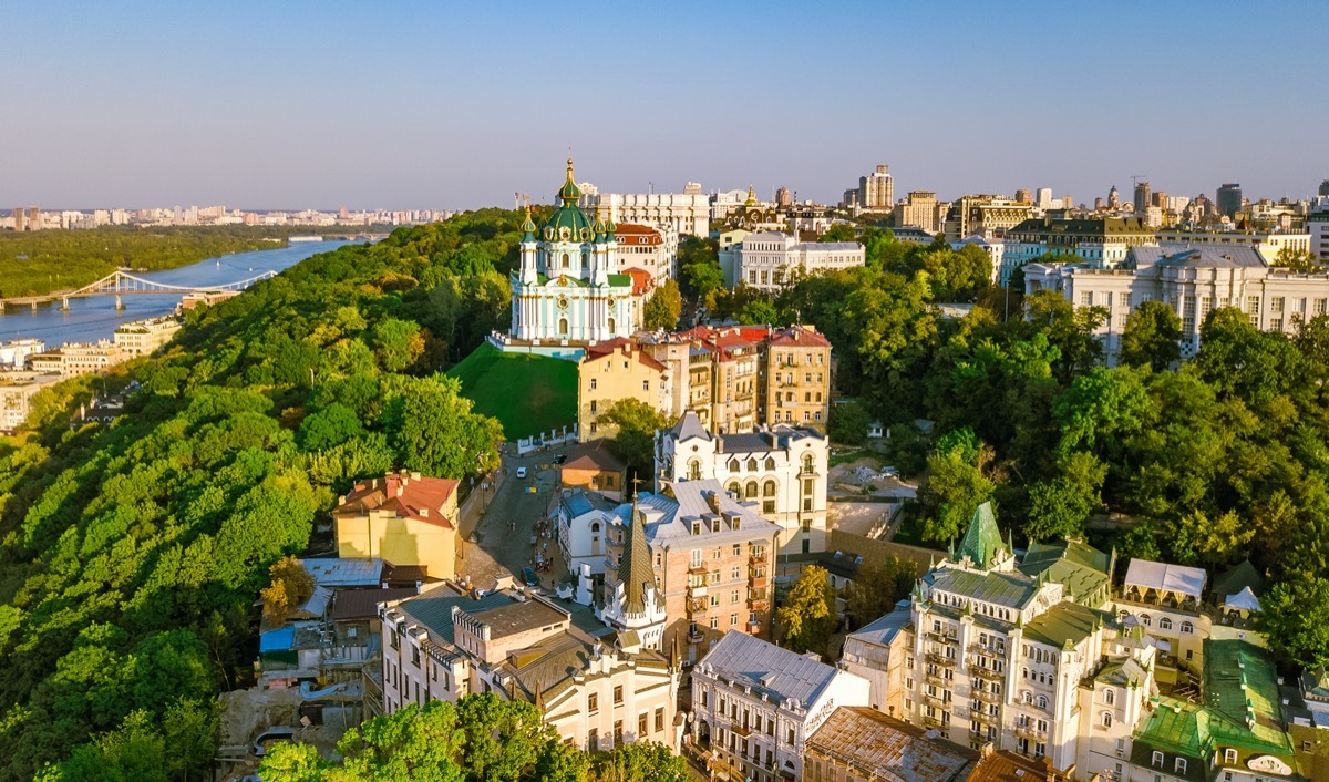 aerial skyline view of kiev in ukraine