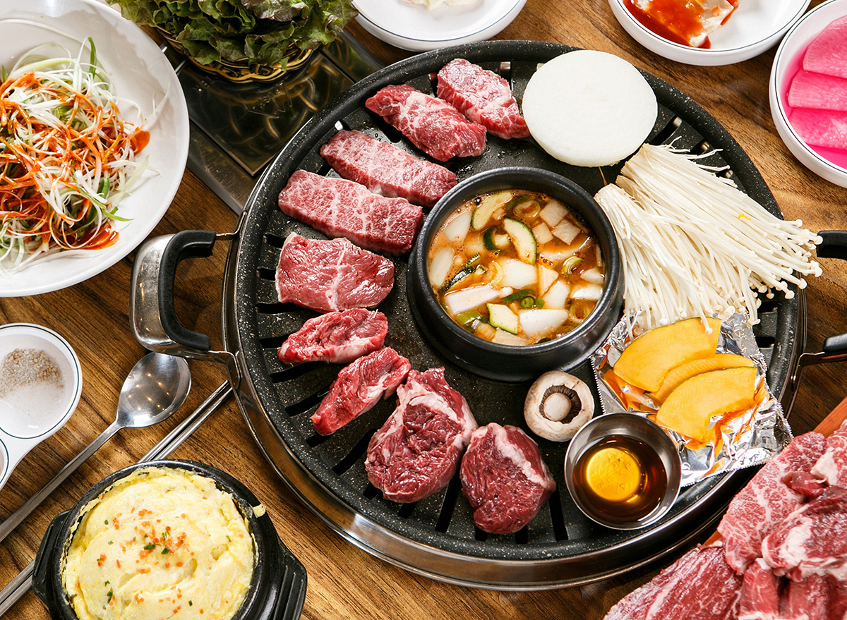 korean bbq grill with vegetables and garlic