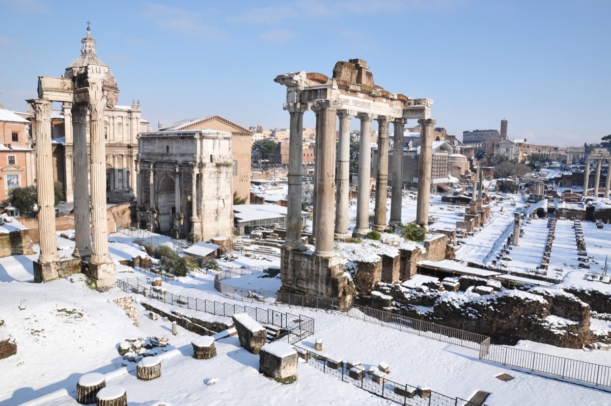 ancient rome covered in snow