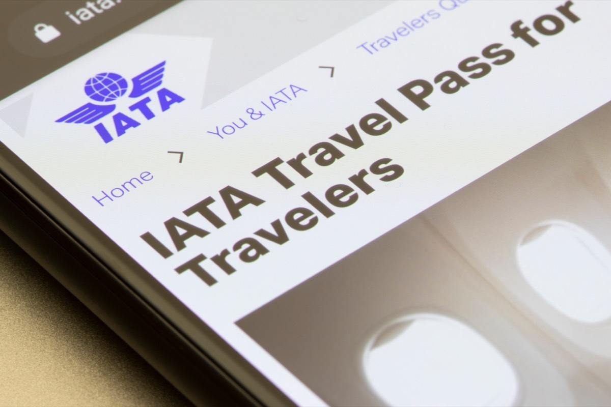 IATA travel pass on a mobile phone.