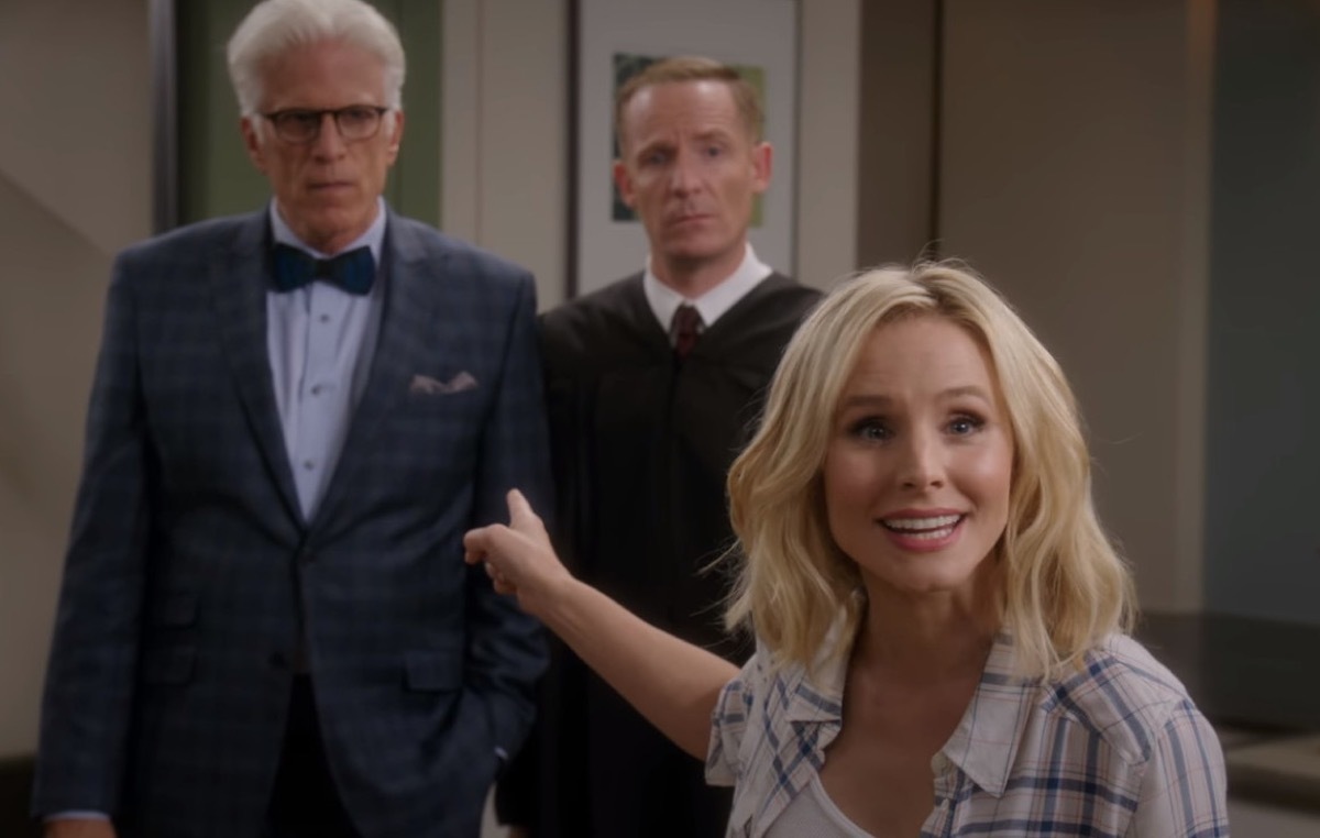 Ted Danson, Marc Evan Jackson, and Kristen Bell in The Good Place