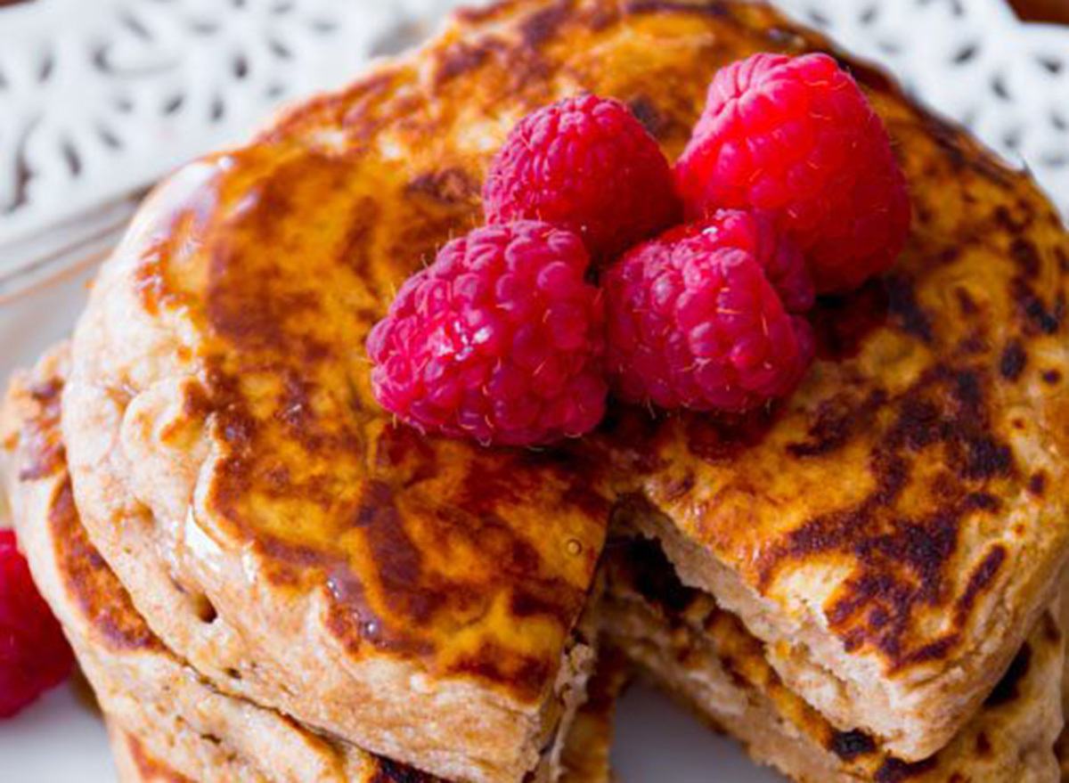 whole wheat pancakes with raspberries