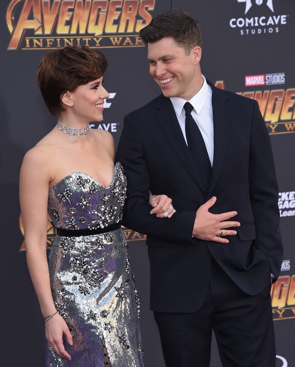Scarlett Johansson and Colin Jost at the premiere of Avengers: Infinity War' in 2018