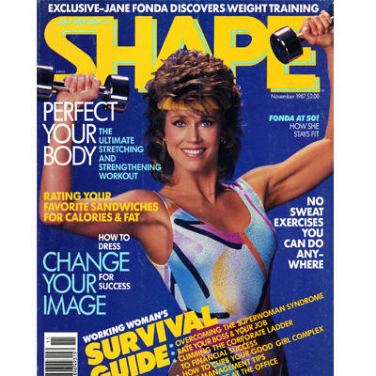 jane fona workout magazine cover for shape, 1980s nostalgia