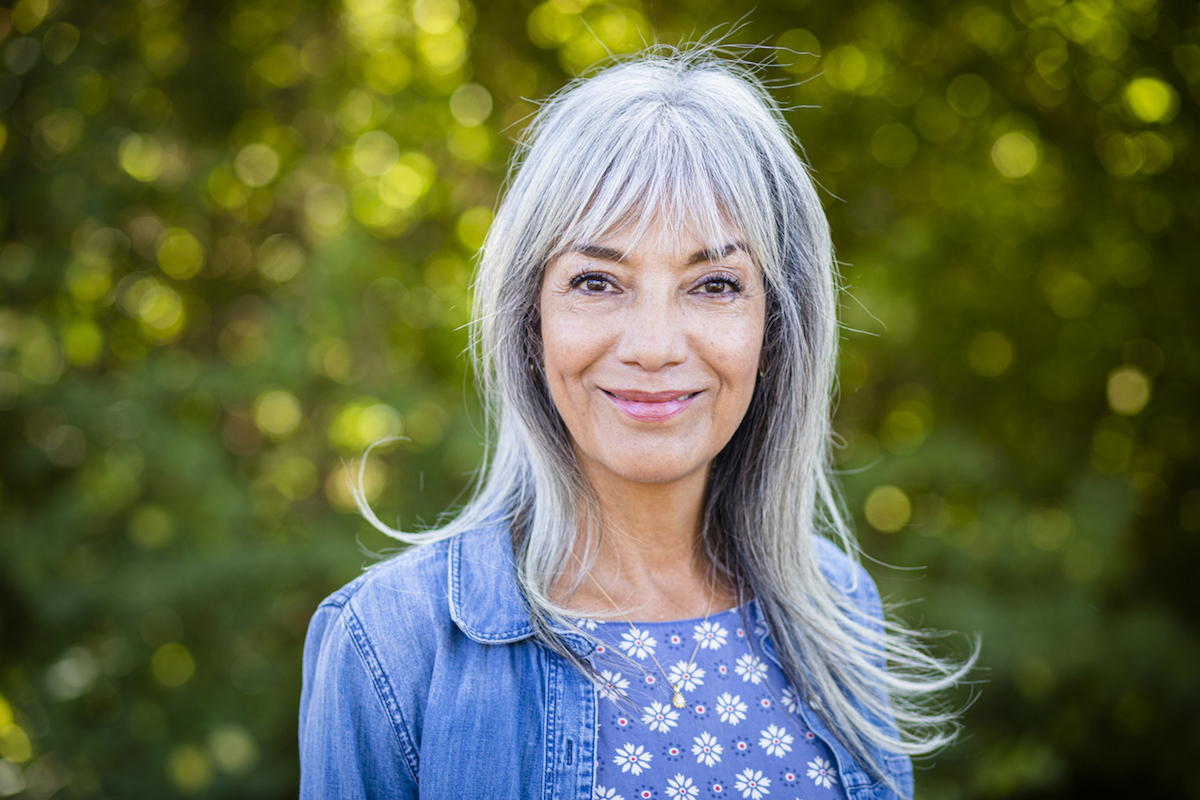older woman with bangs and grey hair