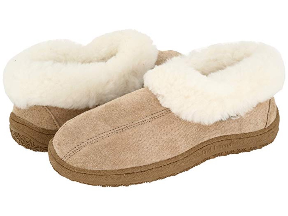 brown shearling lined slippers