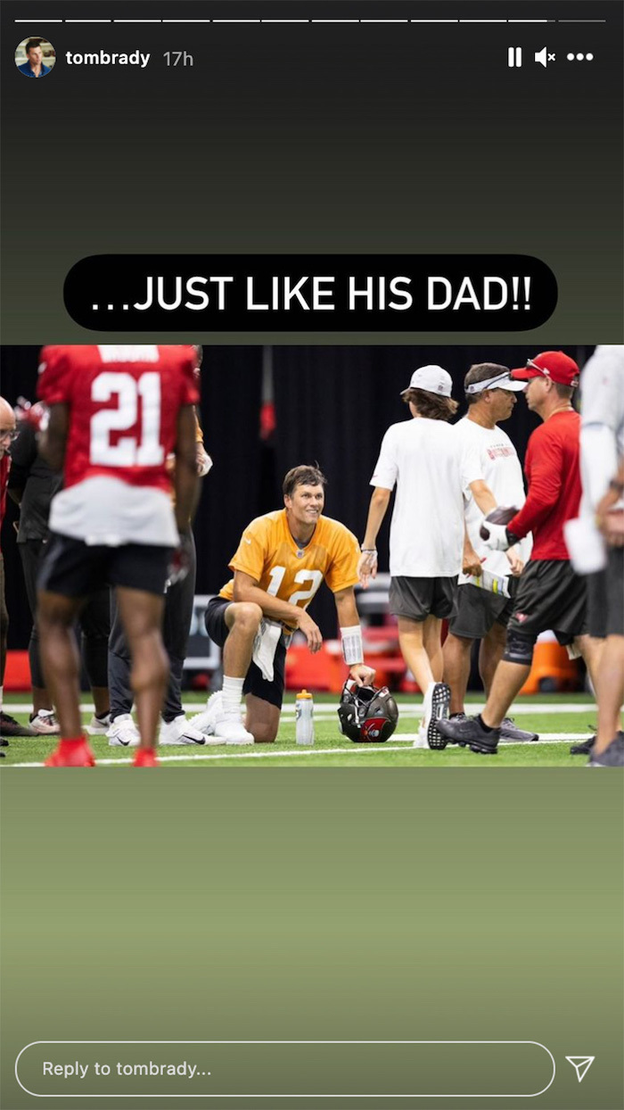 Tom Brady and his son Jack at Buccaneers training camp
