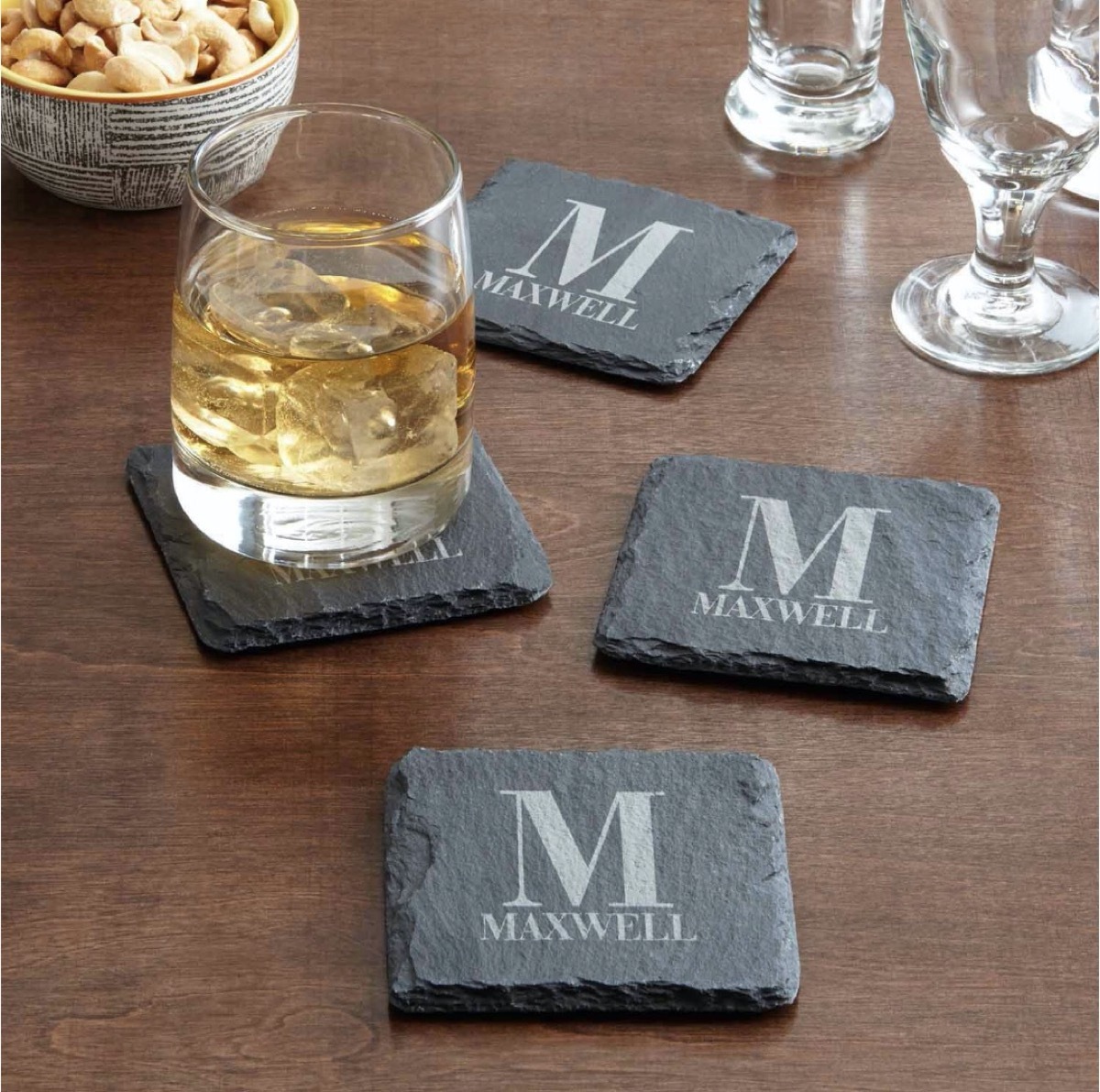 gray slate coasters with M monogram