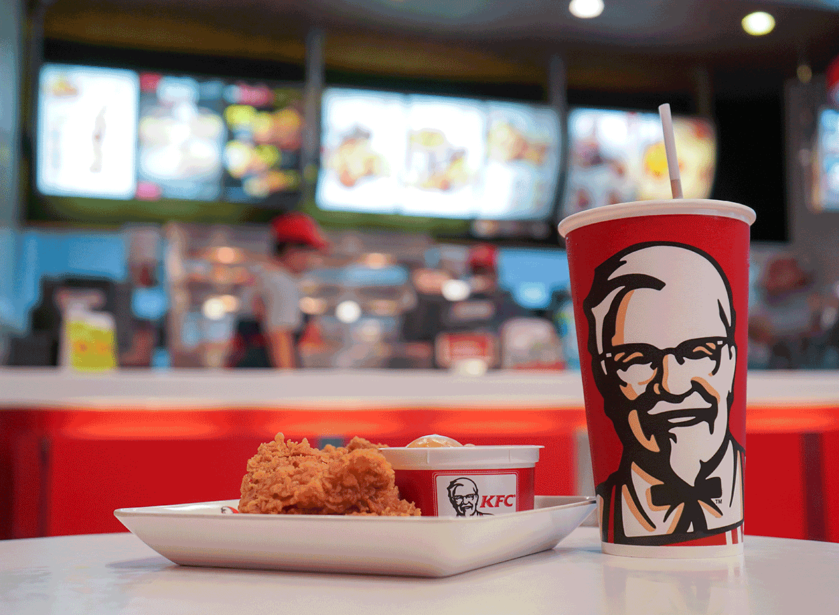 kfc meal on tray in restaurant