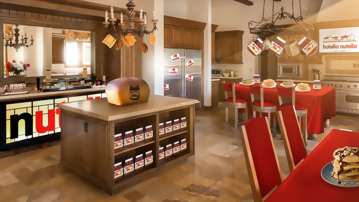 a rendering of the kitchen at the hotella nutella