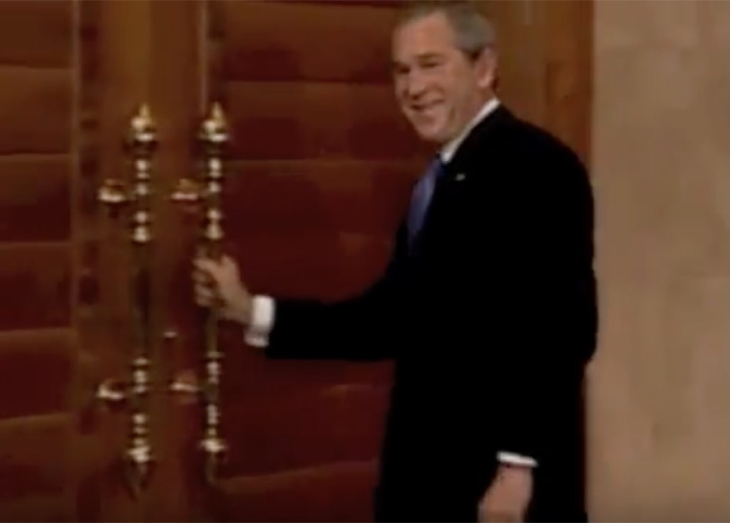 George Bushes uses the wrong door in China. 