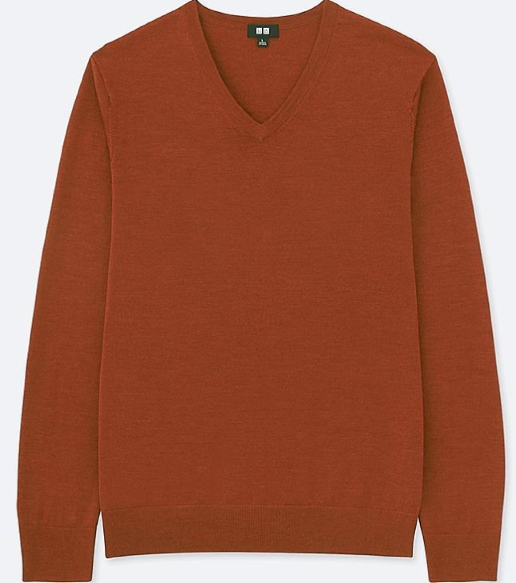 uniqlo merino v-neck sweater in orange