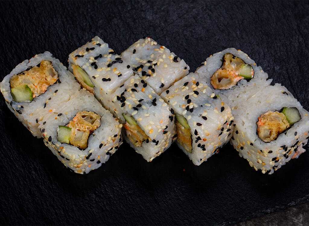 Sushi roll on seaweed paper