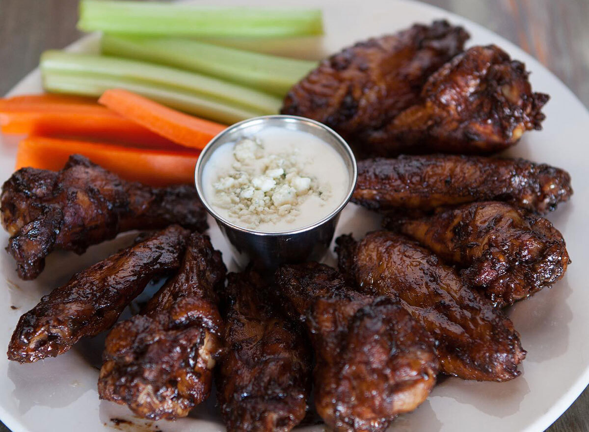 wings and carrot sticks with dip