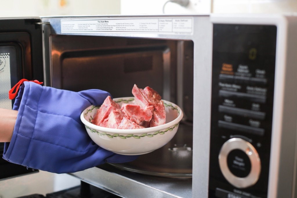 defrosting meat in the microwave
