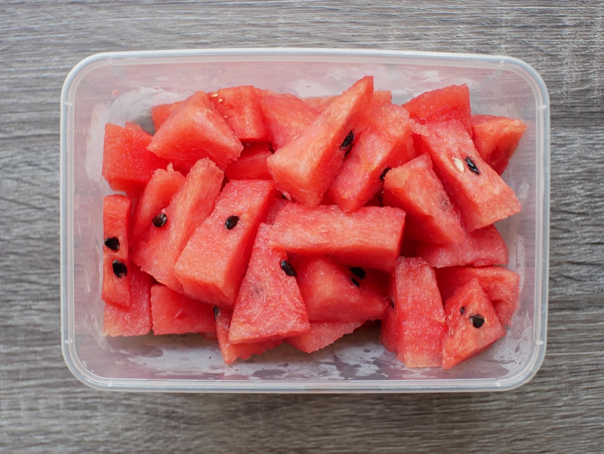 Sliced fresh watermelon in a transparent container