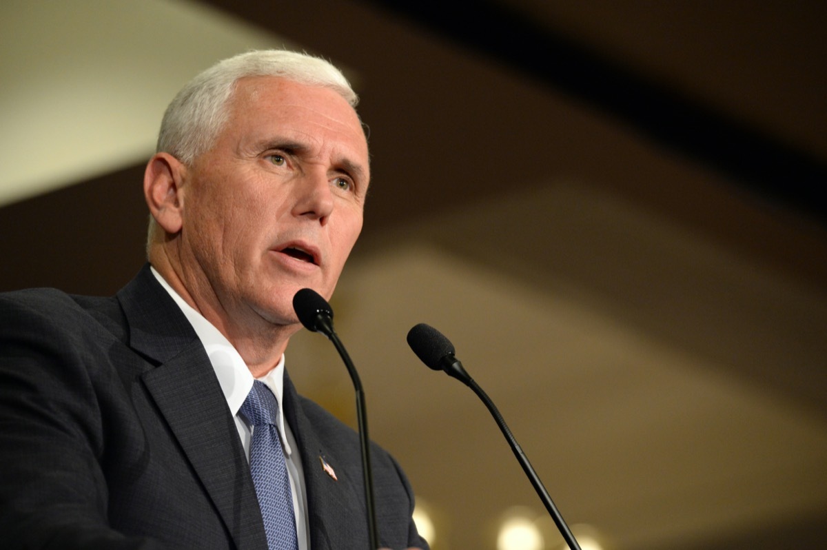 Republican vice presidential candidate, Indiana Governor Mike Pence speaks to supporters at a rally