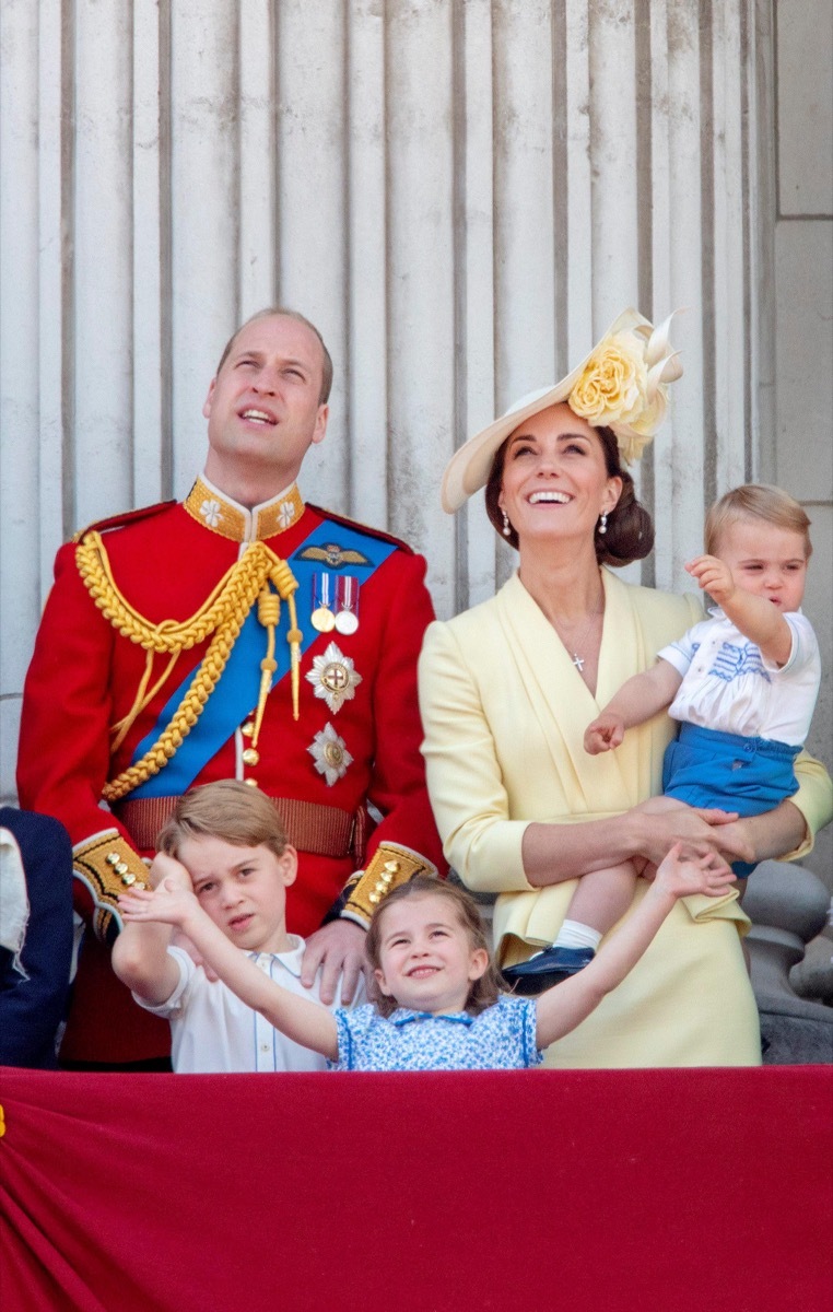 Prince William, Princess Kate, Prince George, Princess Charlotte and Prince Louis at the balcony of Buckingham Palace in London, on June 08, 2019, after attending Trooping the Colour at the Horse Guards Parade, the Queens birthday parade 