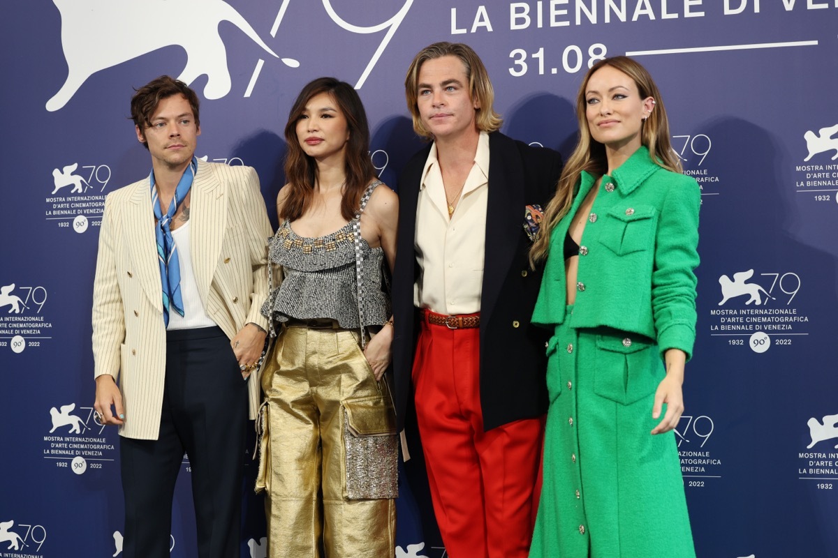 Harry Styles, Gemma Chan, Chris Pine and Olivia Wilde at Don't Worry Darling photocall in 2022