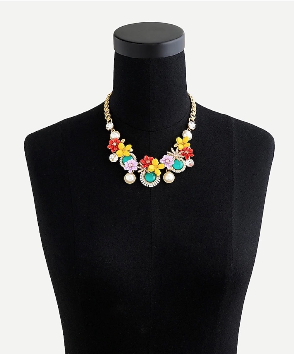 floral resin necklace on gold chain