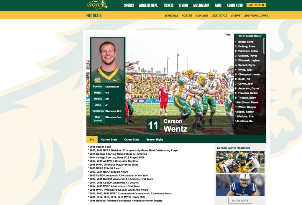 ndsu website carson wentz most popular web search in every state
