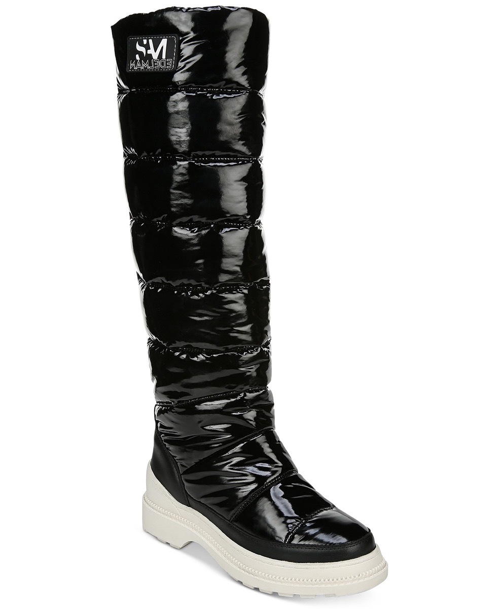 knee high black puffer boots
