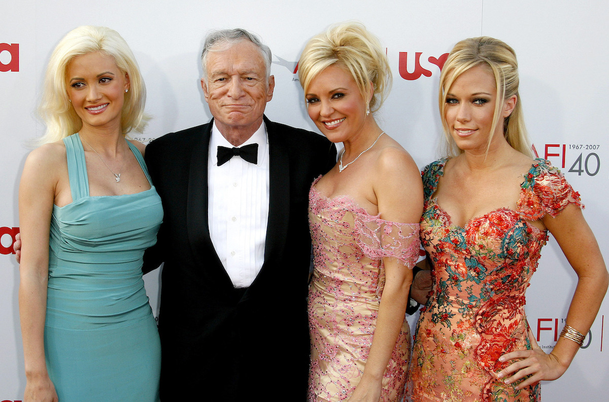 Holly Madison, Hugh Hefner, Bridget Marquardt and Kendra Wilkinson attend the 35th Annual AFI Life Achievement Award in 2007