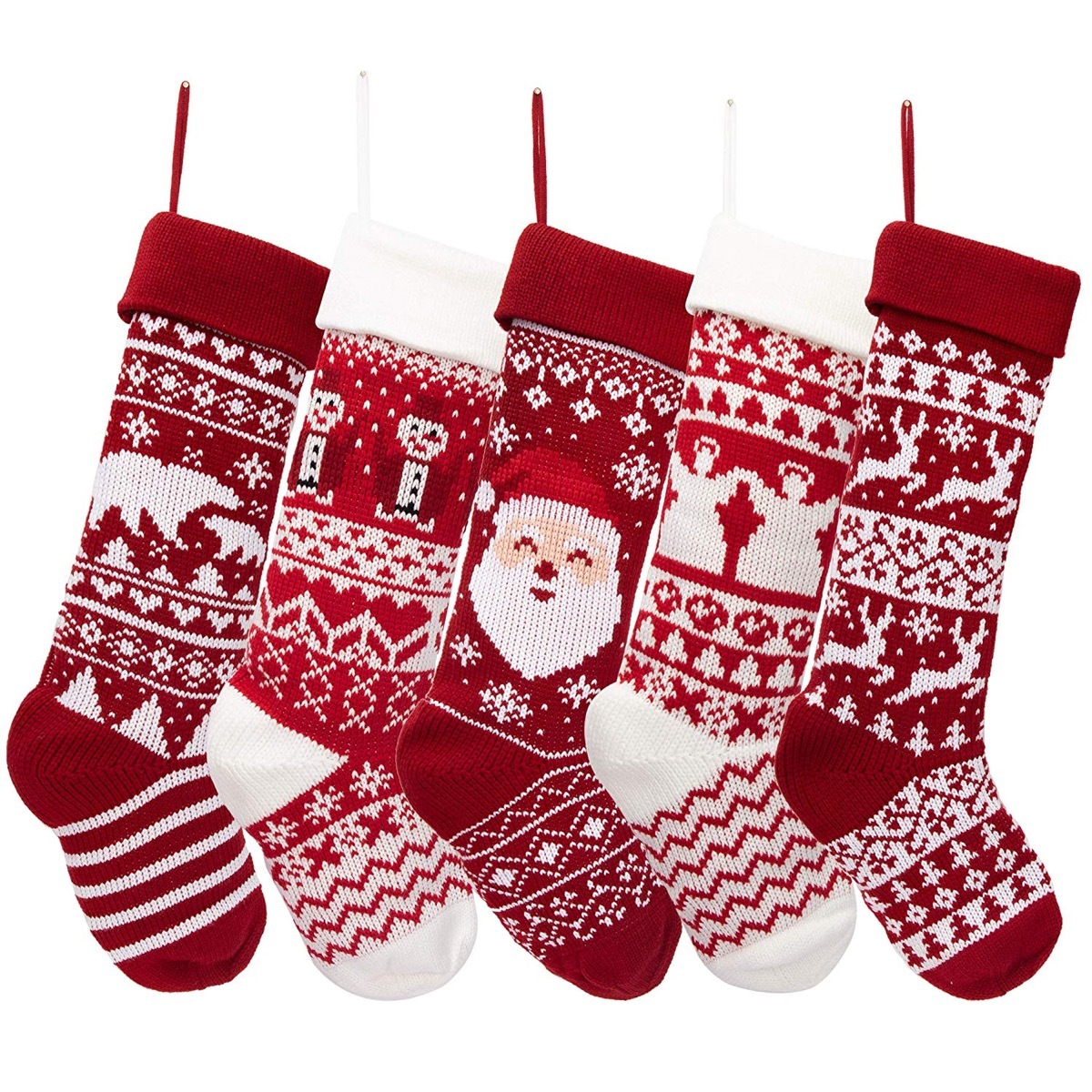 red and white knit christmas stockings